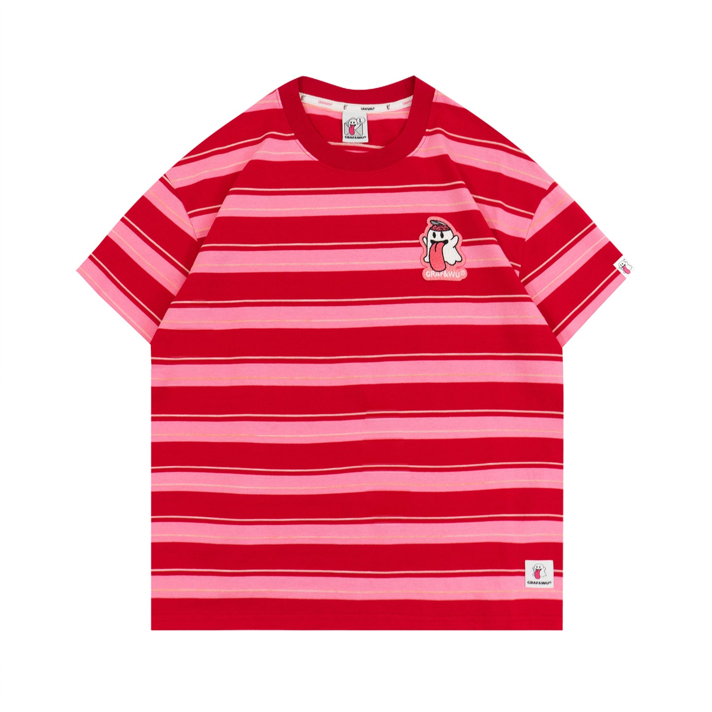 GRAF&WU OG Cute Ghost Angel Devil Embroidered Colorful Striped T-Shirt