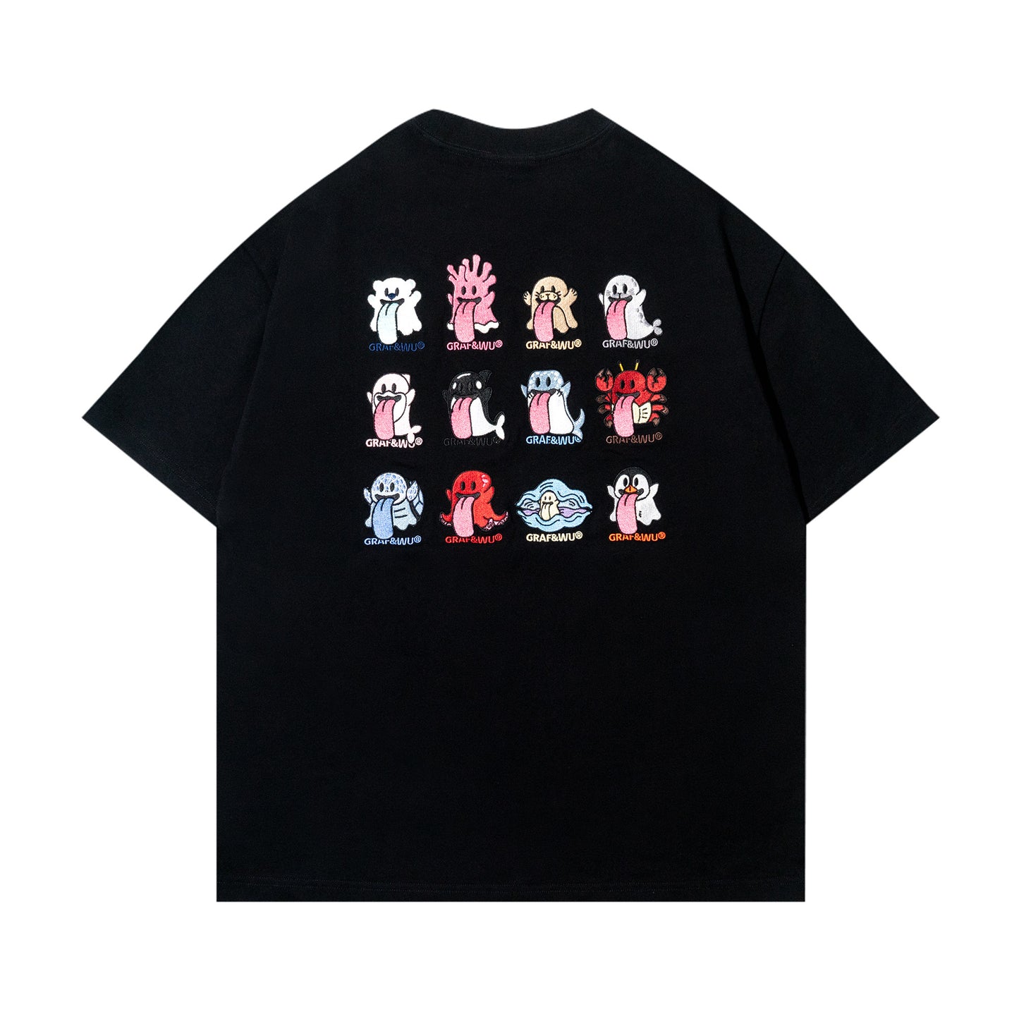 GRAF&WU 12 Ocean Cute Ghost Character Embroidered T-Shirts