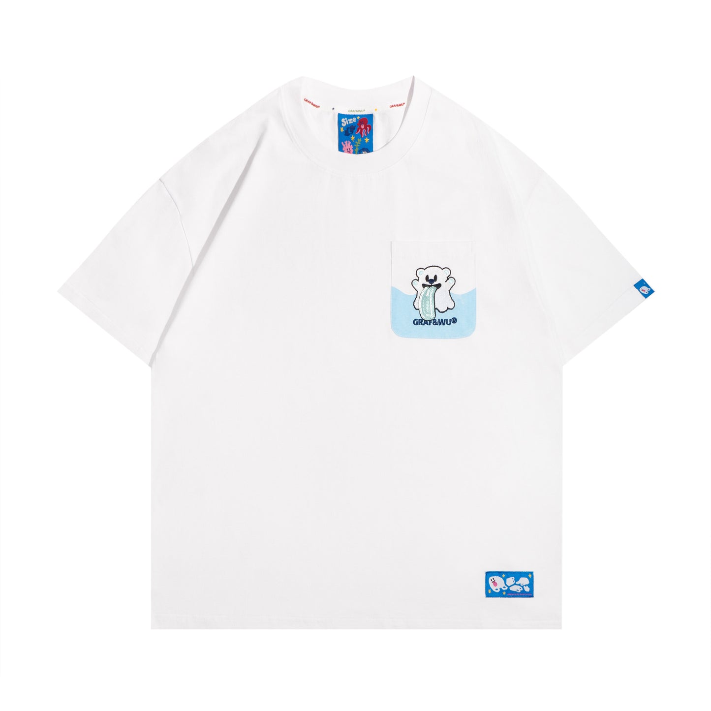 GRAF&WU Ocean Protect Coral Whale Giant Clam Cute Ghost Pocket T-shirt