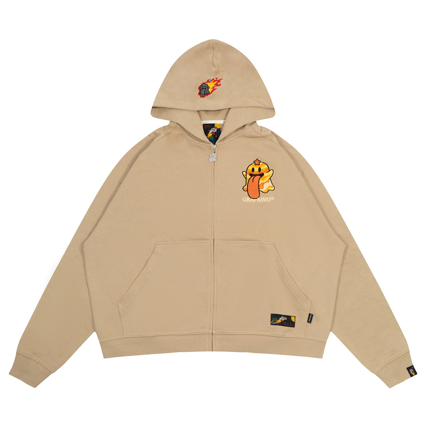GRAF&WU Solar System Planet Cute Ghost Embroidered Zip-up Hoodie