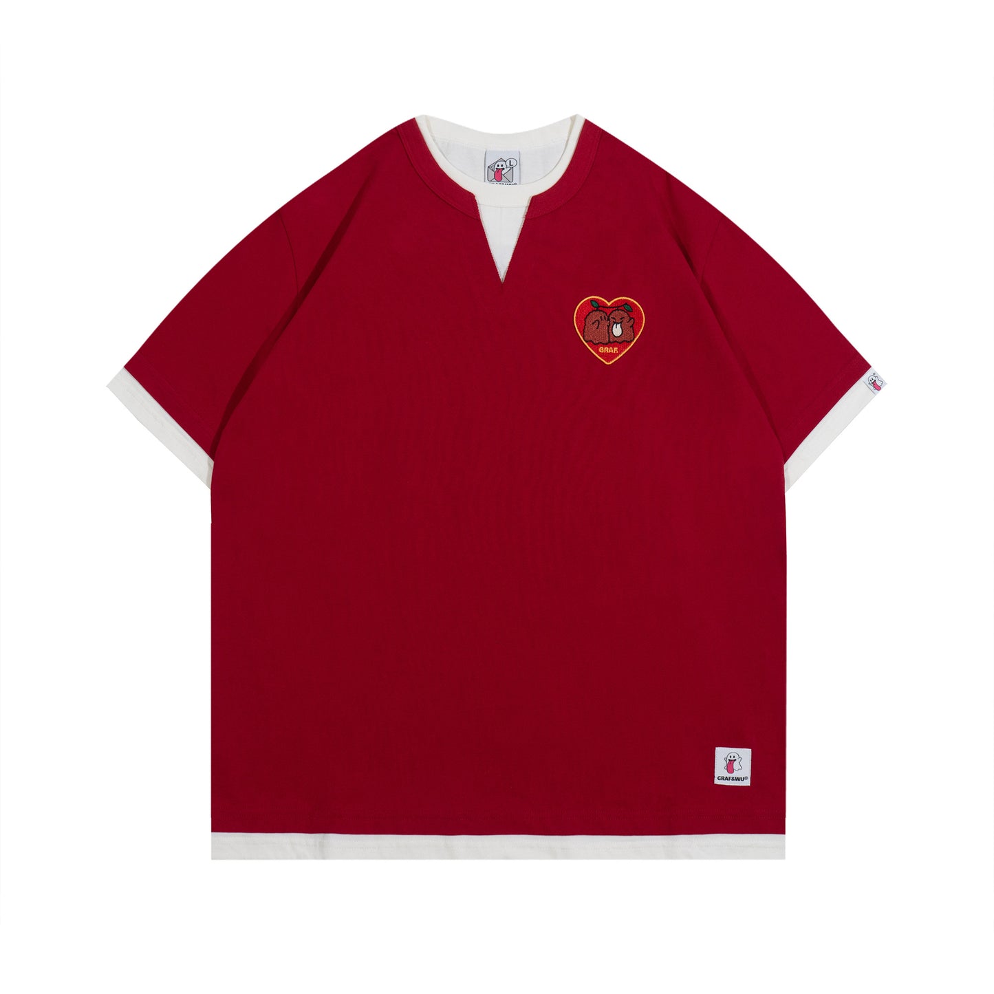GRAF&WU Vintage Fake Two-Piece Notch Crew Neck T-Shirt