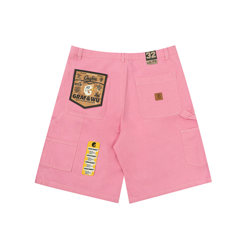 GRAF&WU Shorts Cute Ghost G Letter Logo Shorts Casual Solid Color Cargo Pants Men Women Cotton Shorts Hip-Hop Trend Pants