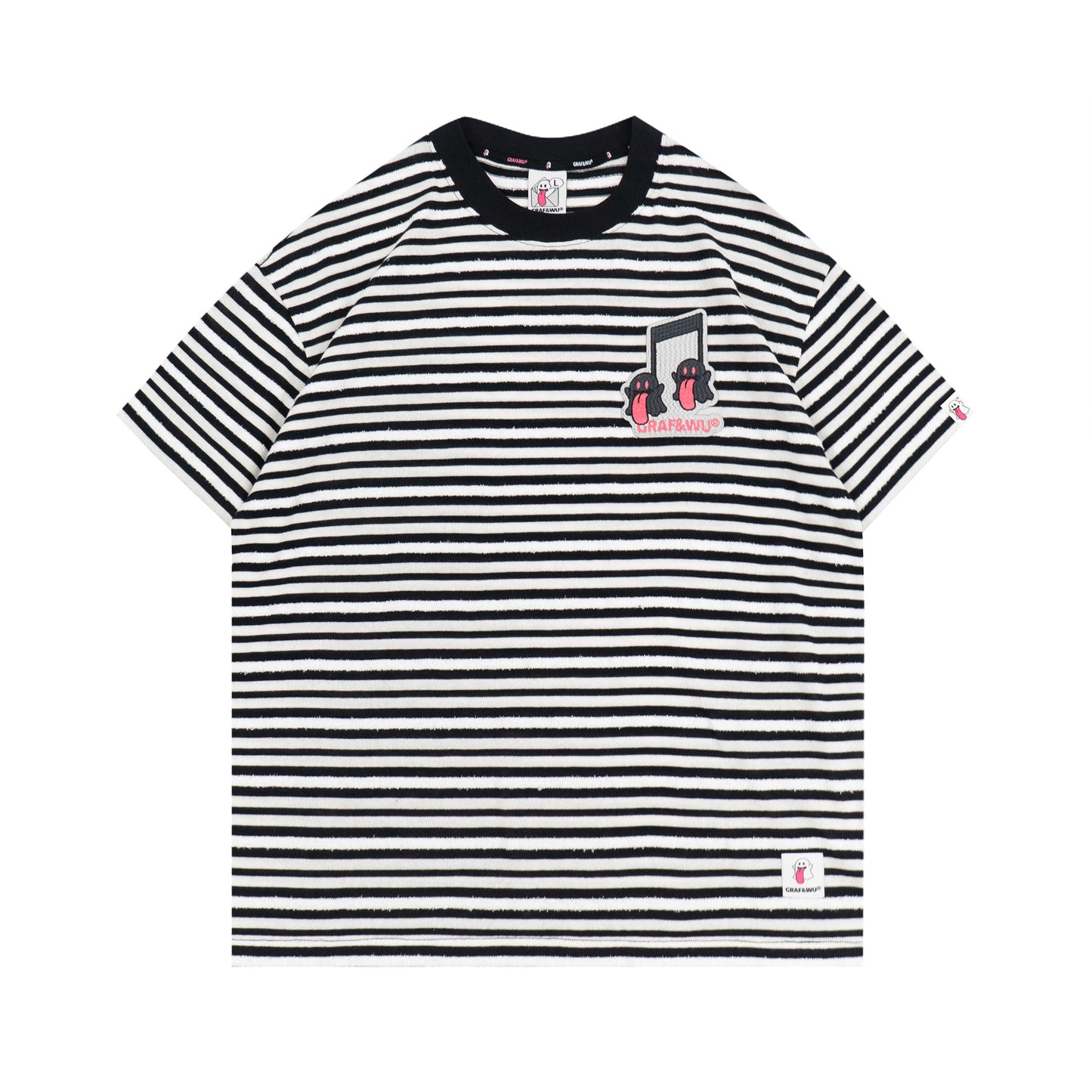 GRAF&WU OG Cute Ghost Angel Devil Embroidered Colorful Striped T-Shirt