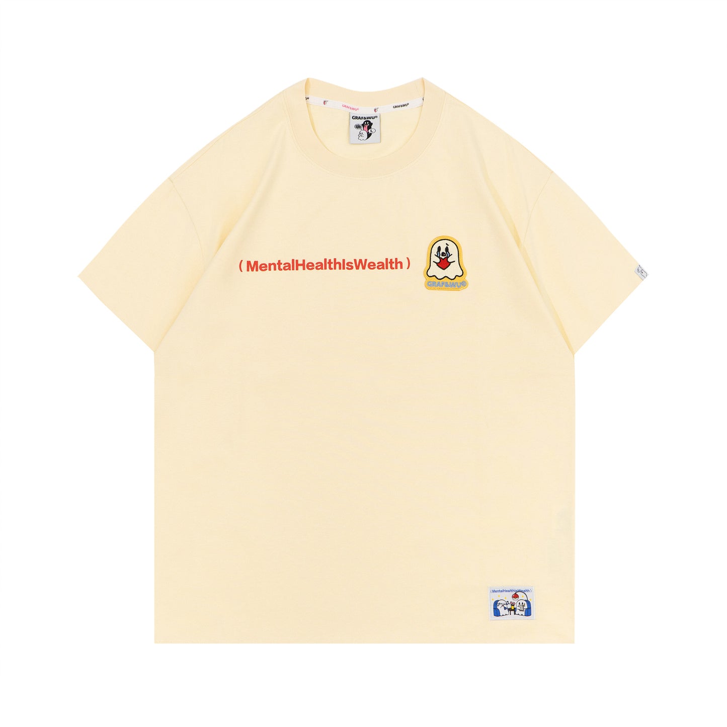 GRAF&WU Mental Health Series Cute Ghost Embroidery Graphic T-Shirt