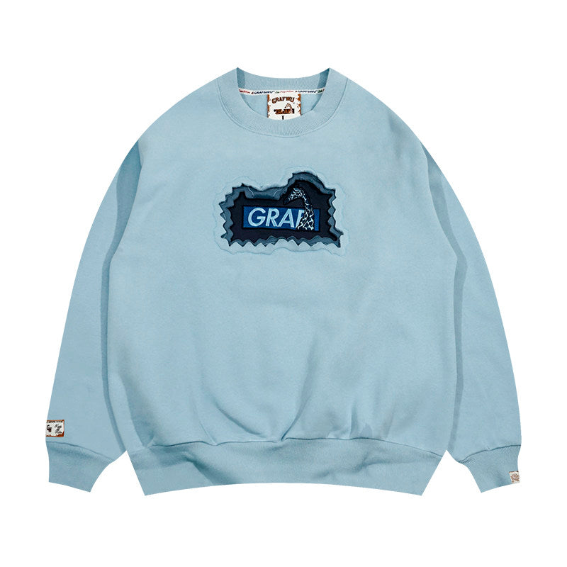 GRAF&WU Classic Erosion 2.0 3D Design Casual Fleece Crew Neck Sweatshirt