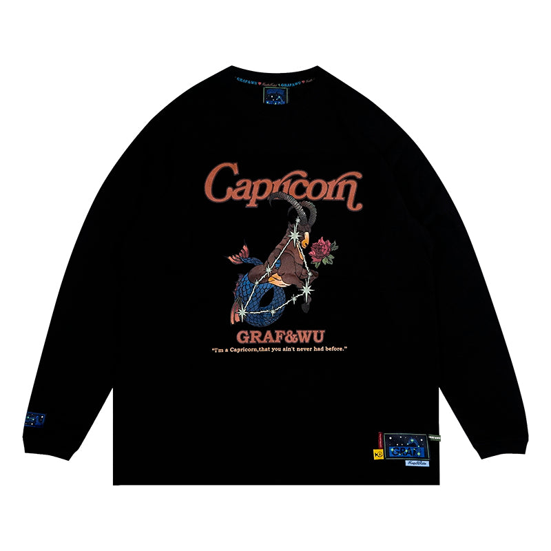 GRAF&WU 12 Signs Rap Lyrics Embroidery Print Long-sleeved Shirt