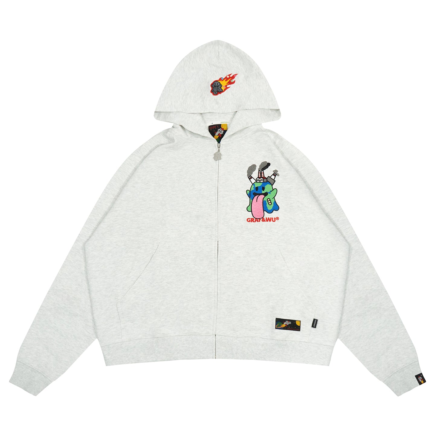 GRAF&WU Solar System Planet Cute Ghost Embroidered Zip-up Hoodie