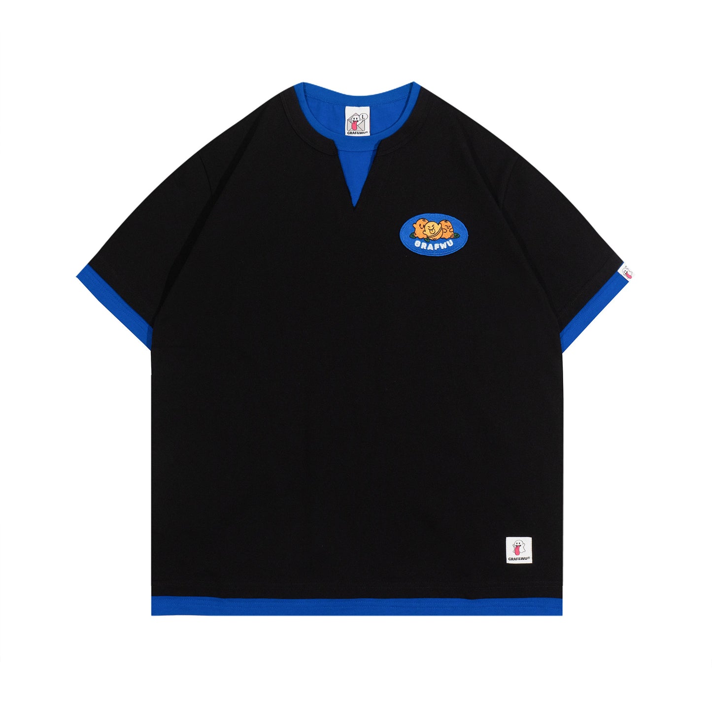 GRAF&WU Vintage Fake Two-Piece Notch Crew Neck T-Shirt