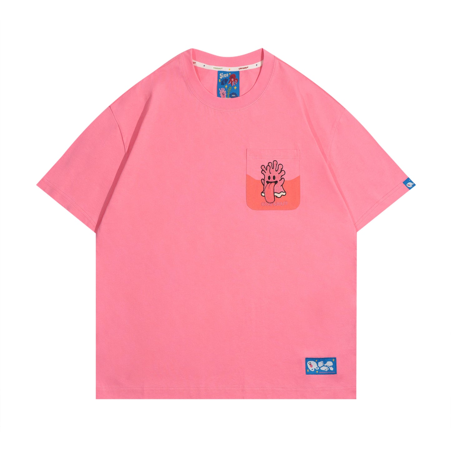 GRAF&WU BooGhost Ocean Protect Pocket T-Shirt - Pink Coral kawaii fashion tee