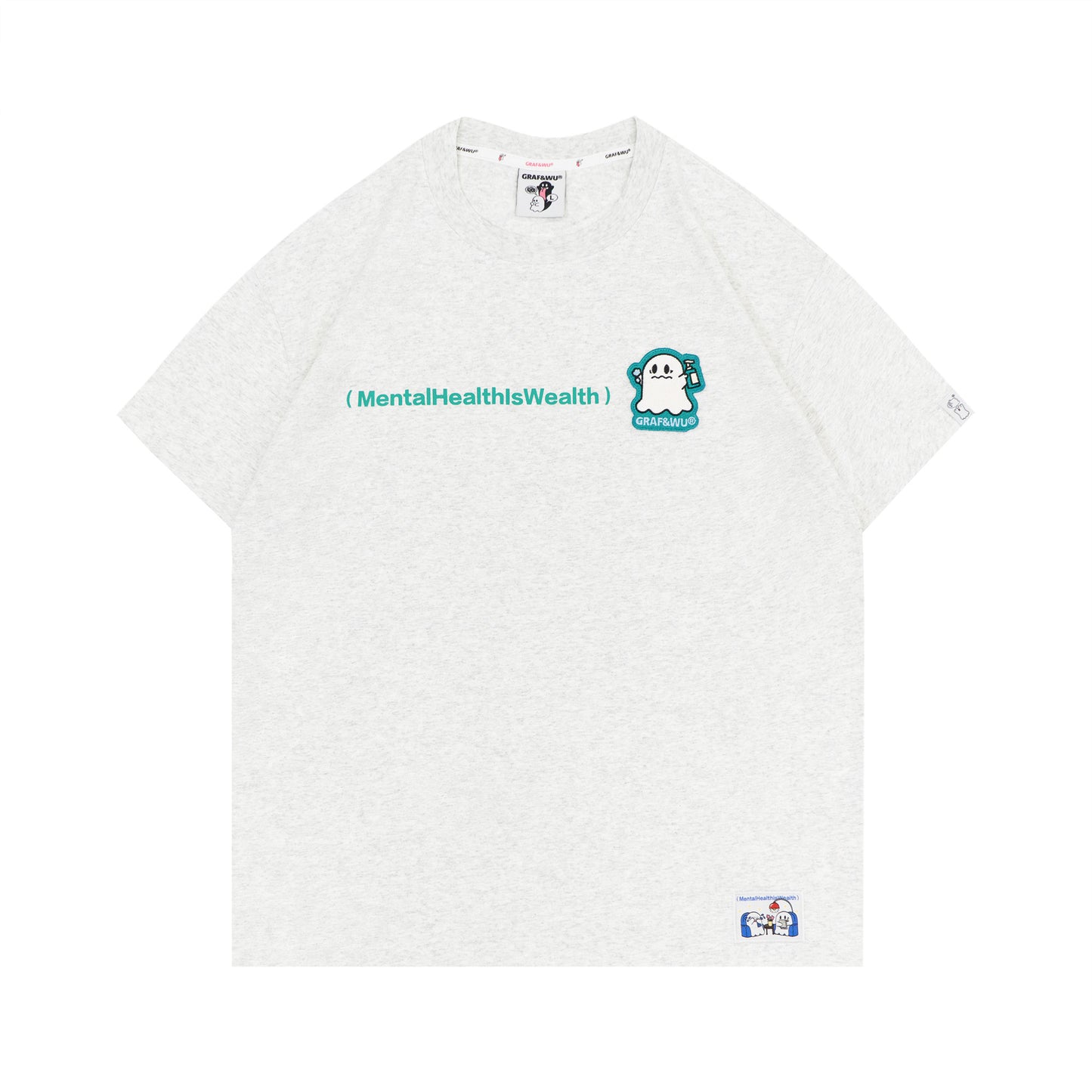 GRAF&WU Mental Health Series Cute Ghost Embroidery Graphic T-Shirt
