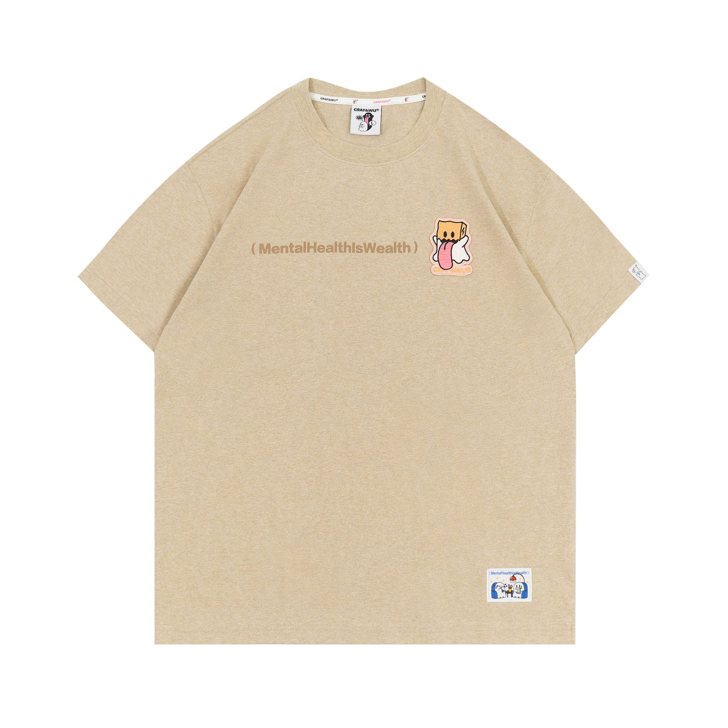 GRAF&WU Mental Health Series Cute Ghost Embroidery Graphic T-Shirt