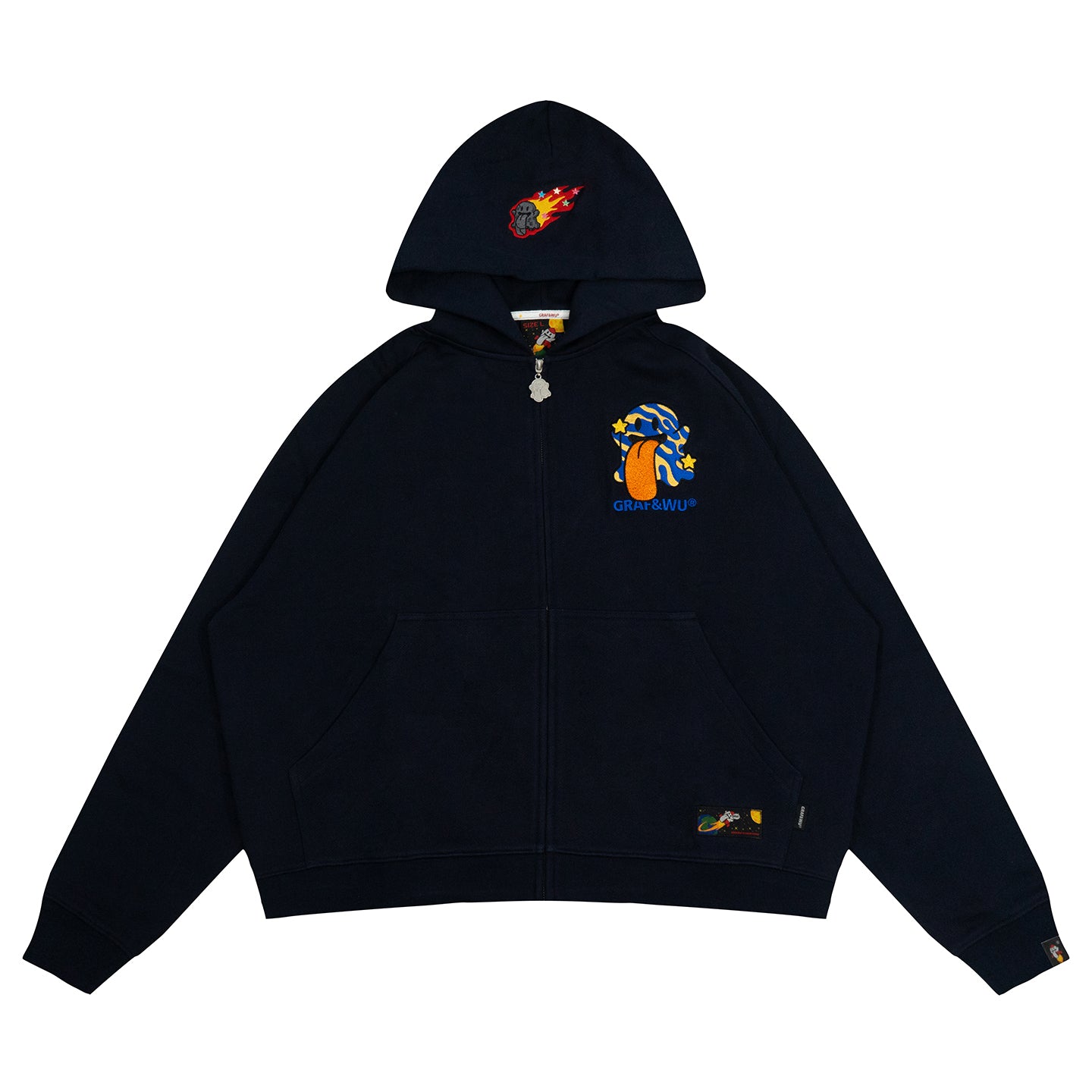GRAF&WU Solar System Planet Cute Ghost Embroidered Zip-up Hoodie