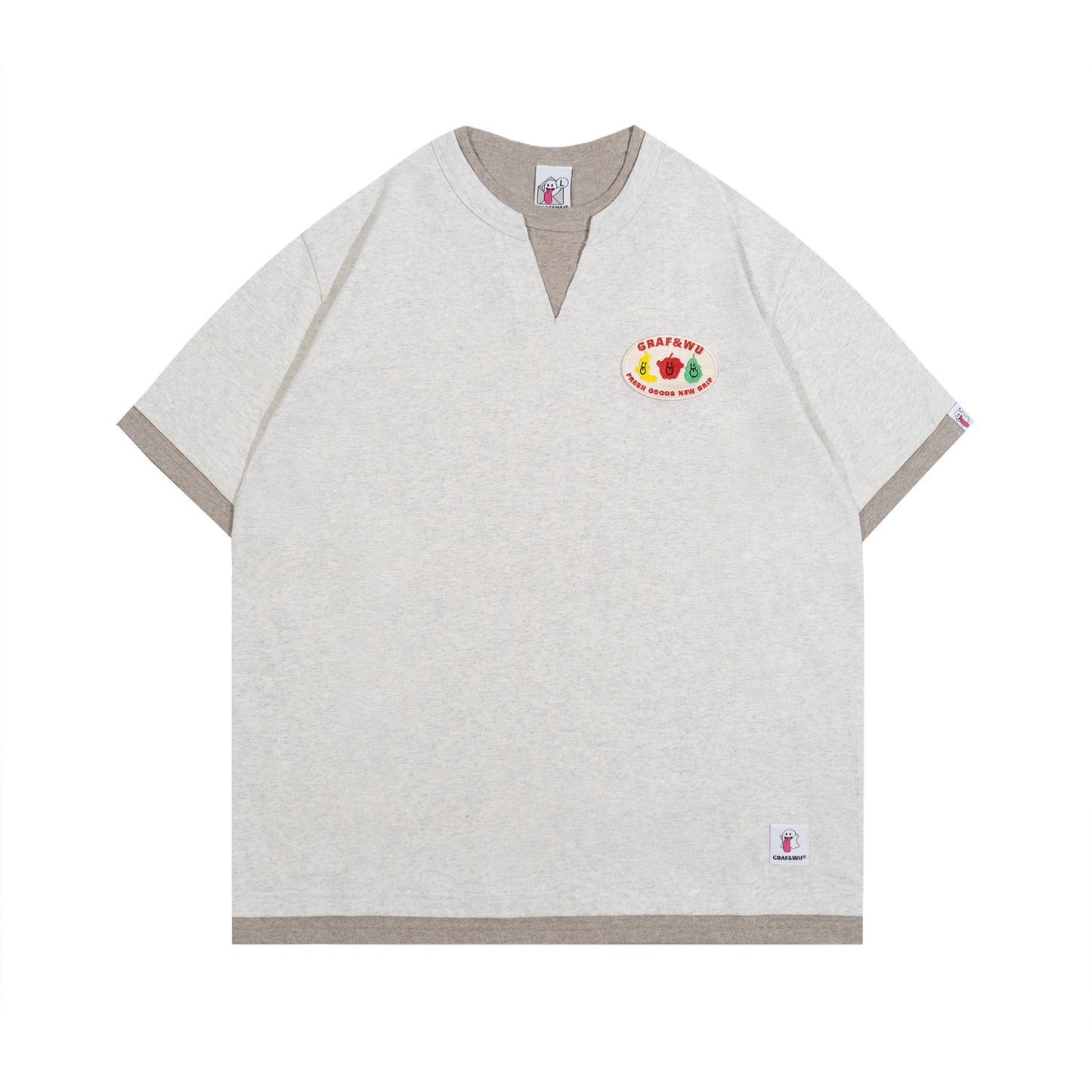 GRAF&WU Vintage Fake Two-Piece Notch Crew Neck T-Shirt