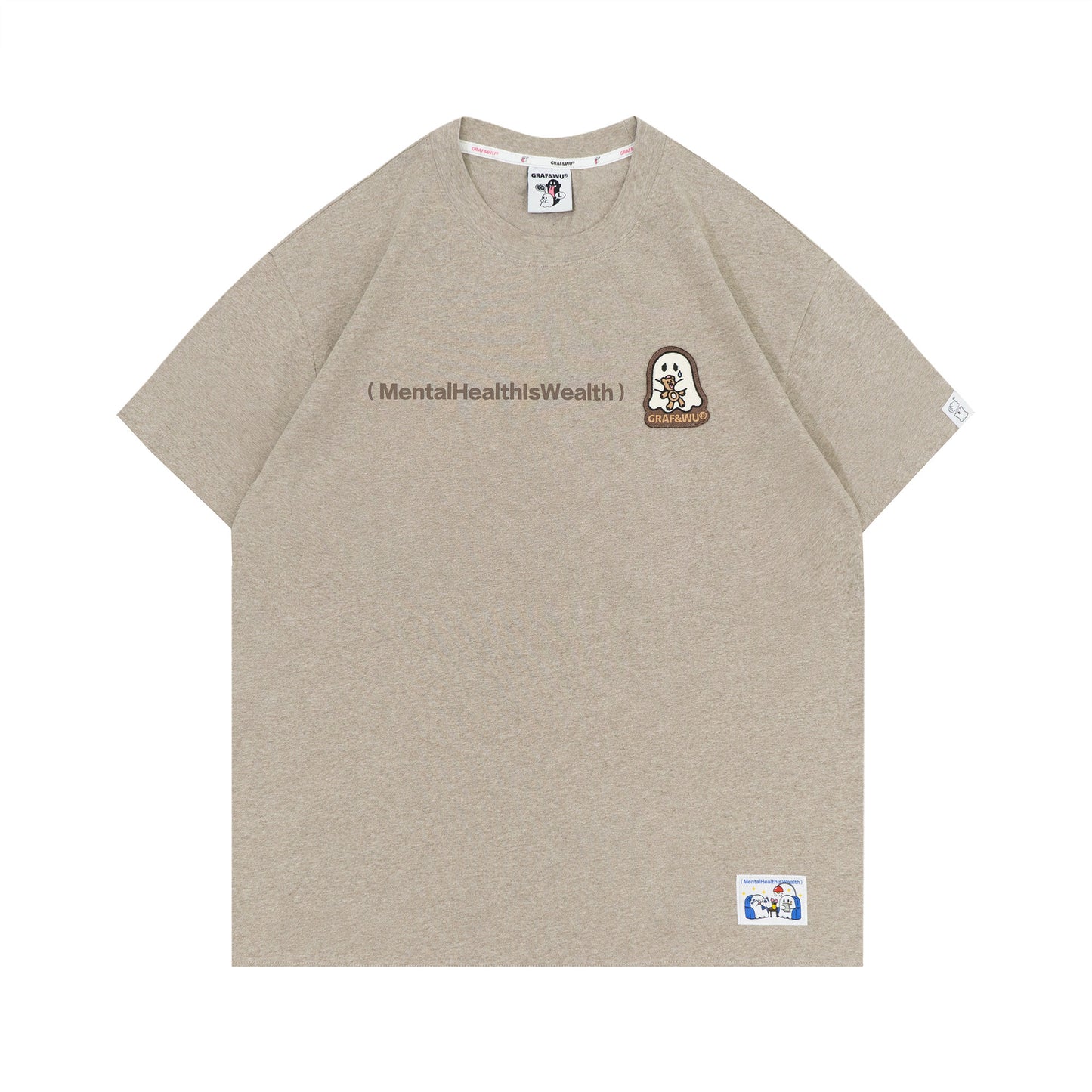 GRAF&WU Mental Health Series Cute Ghost Embroidery Graphic T-Shirt