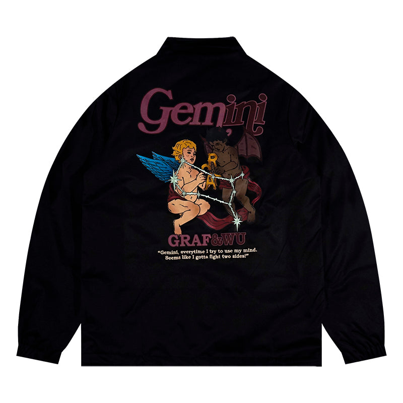 GRAF&WU 12 Signs Hip-hop Lyrics Embroidery Print Windproof Coach Jacket