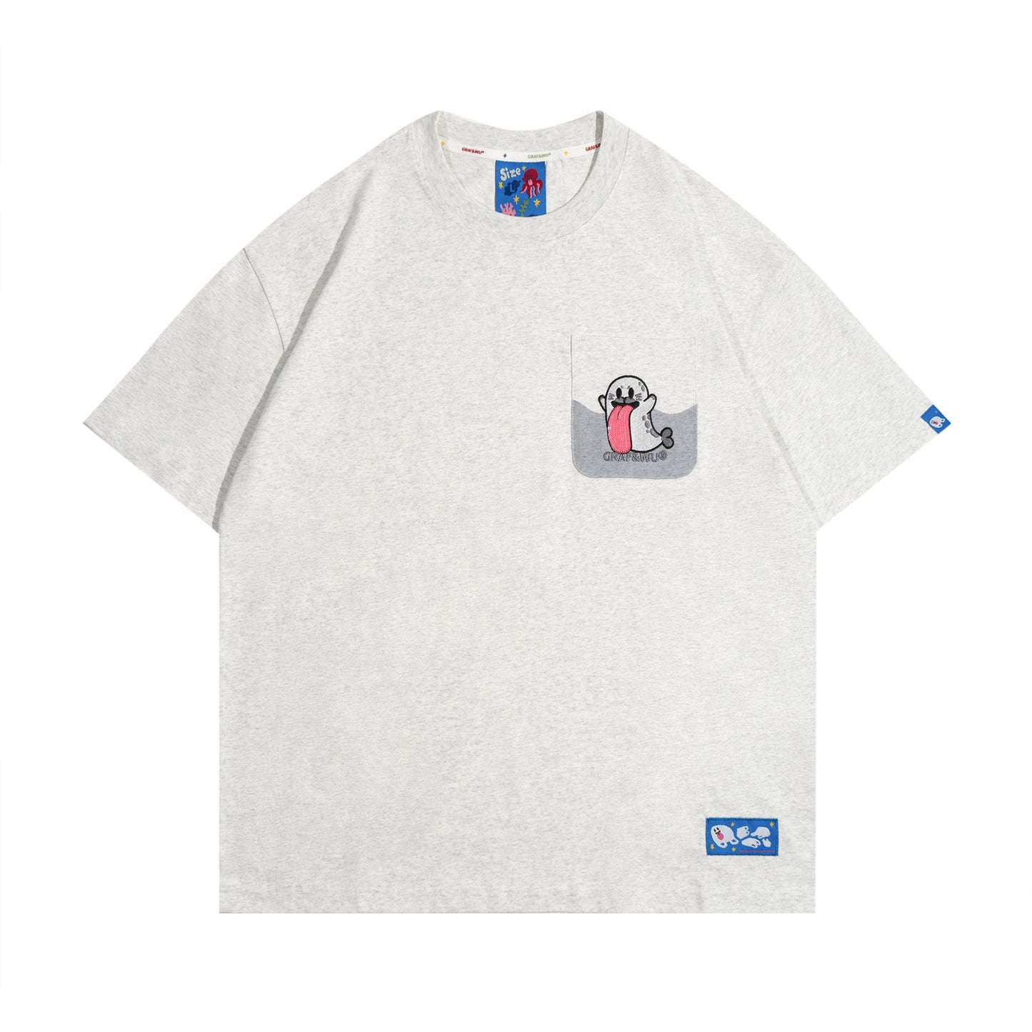 GRAF&WU Ocean Protect Coral Whale Giant Clam Cute Ghost Pocket T-shirt