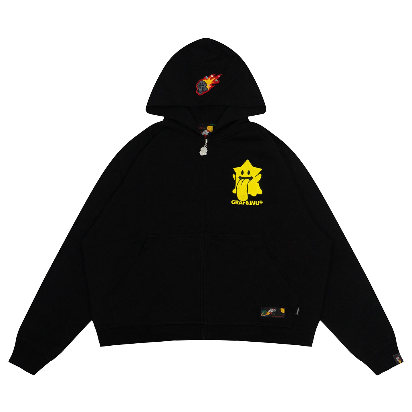 GRAF&WU Solar System Planet Cute Ghost Embroidered Zip-up Hoodie
