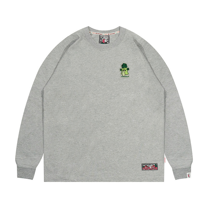 GRAF&WU Vegetable Cute Ghost Character Embroidered Long Sleeve Shirt