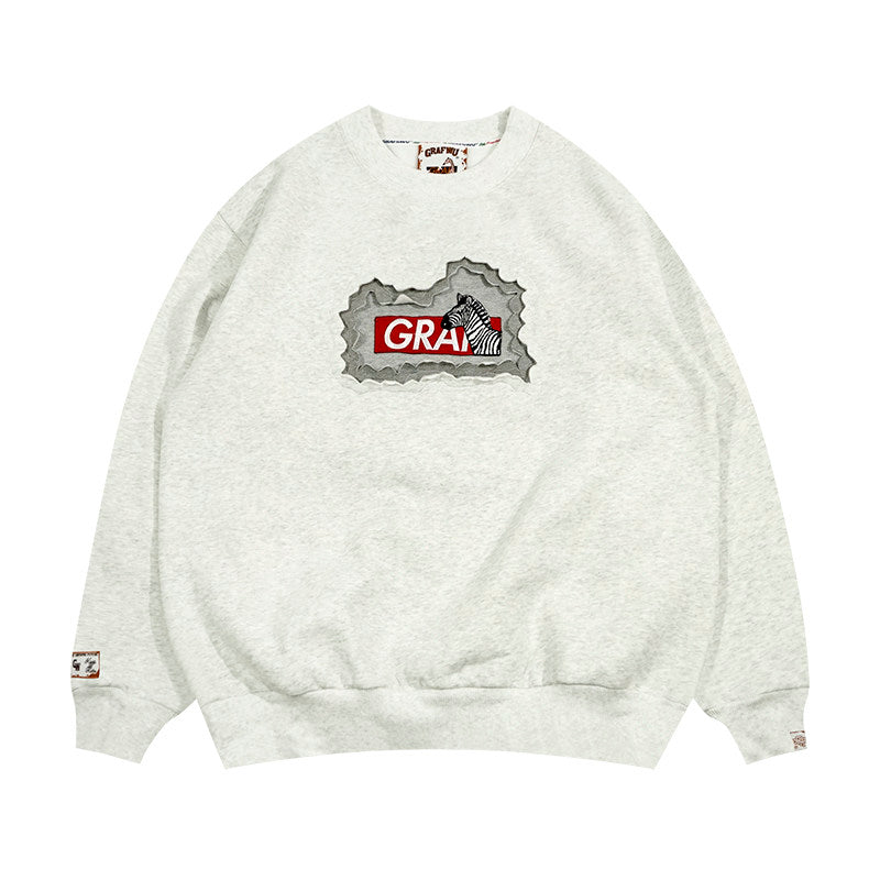 GRAF&WU Classic Erosion 2.0 3D Design Casual Fleece Crew Neck Sweatshirt