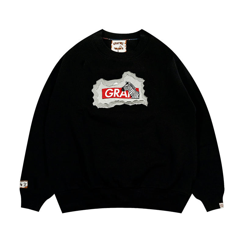 GRAF&WU Classic Erosion 2.0 3D Design Casual Fleece Crew Neck Sweatshirt