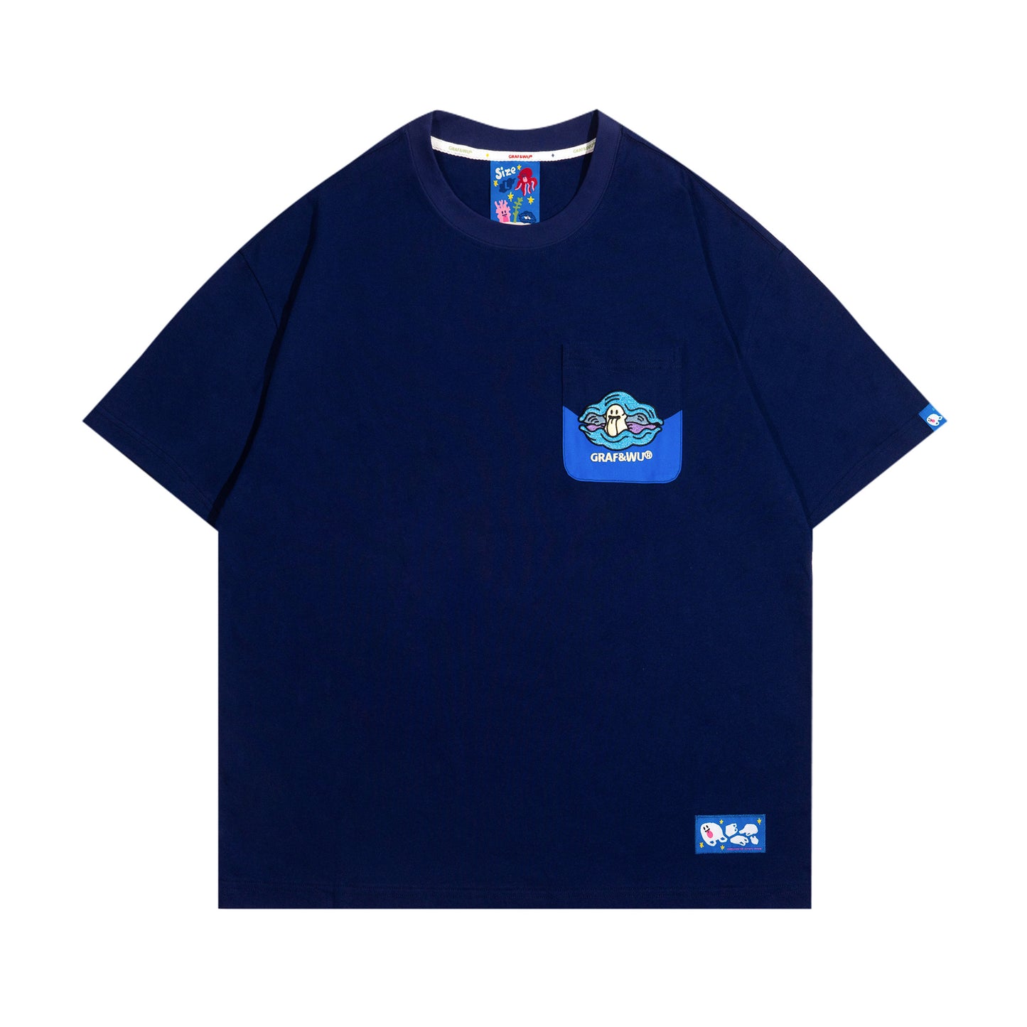 GRAF&WU Ocean Protect Coral Whale Giant Clam Cute Ghost Pocket T-shirt