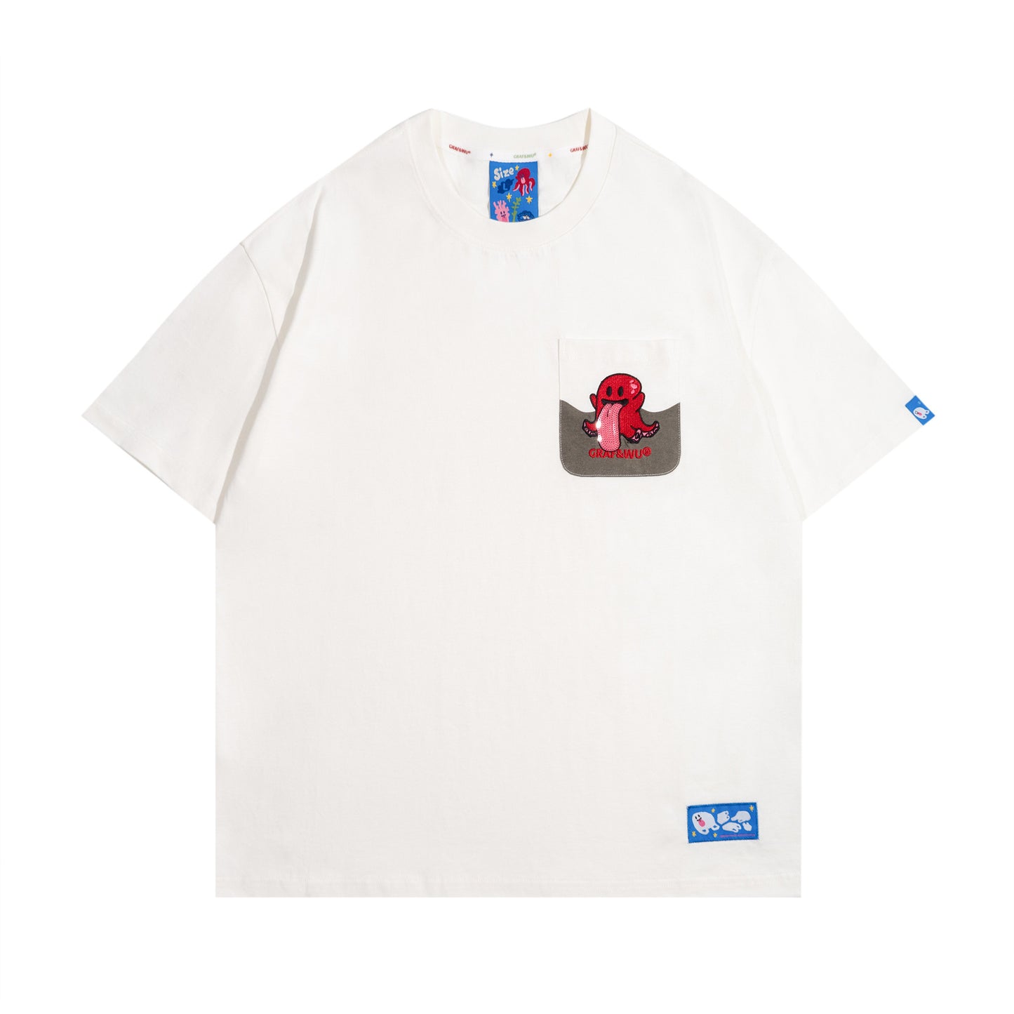 GRAF&WU BooGhost Ocean Protect Pocket T-Shirt - Giant Octopus art tee 