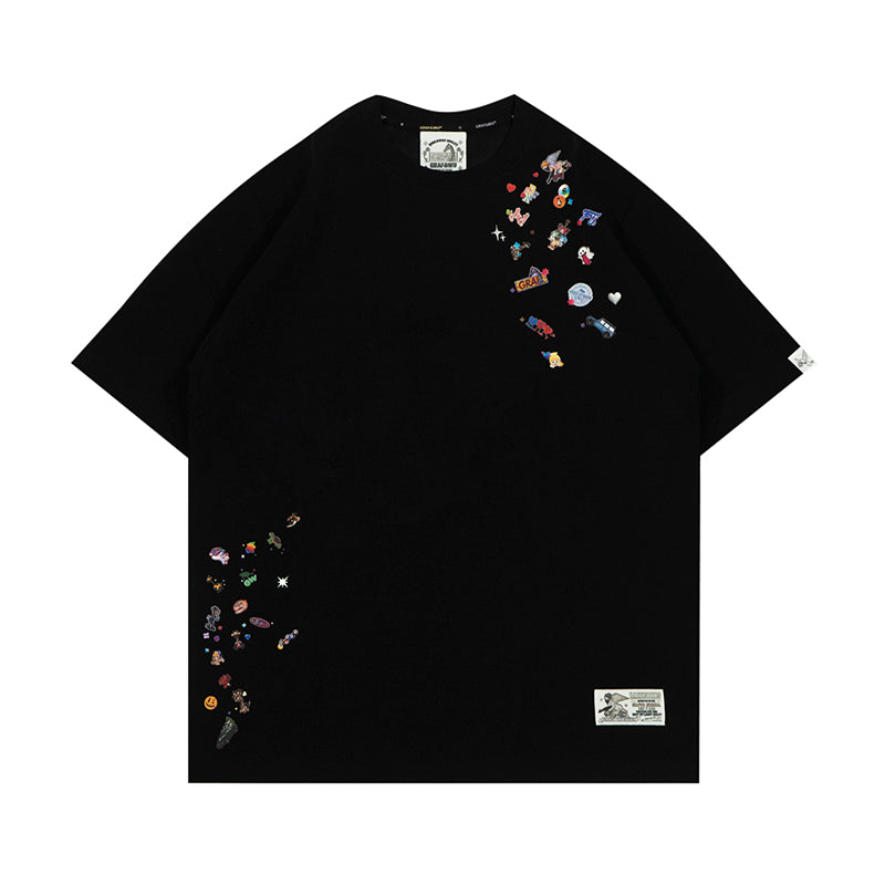 GRAF&WU T-Shirts Y2k Pattern Design Short Sleeves Cute Ghost Giraffe Mini Stickers Short Sleeve Men Women Casual T-Shirt