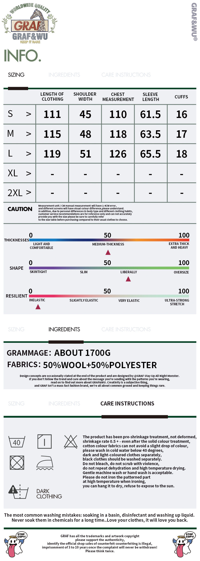 GRAF&WU Brand Logo Embroidered Overcoat Gang Style Wool Jacket