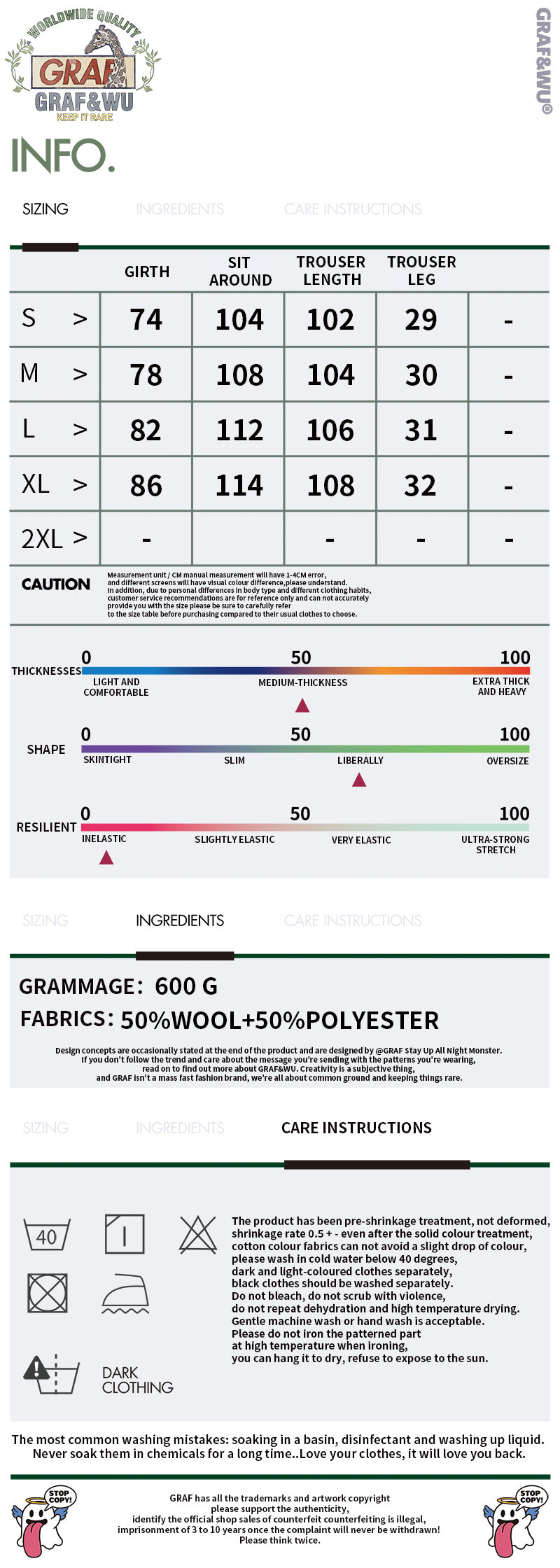 GRAF&WU Fashion Woolen Thick Cargo Pants