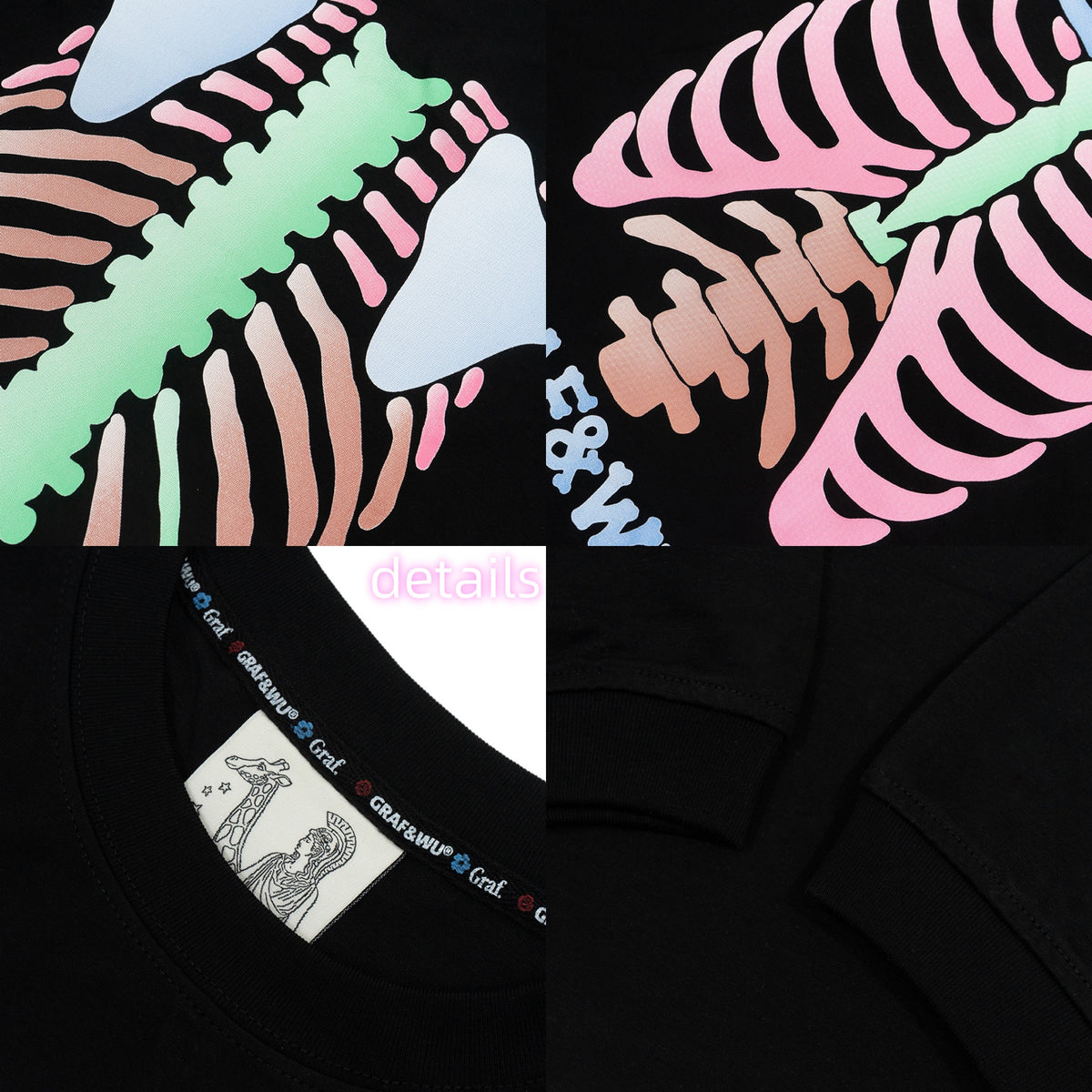 GRAF&WU Anatomical Colorful Rib Cage Print Long Sleeve T-shirt